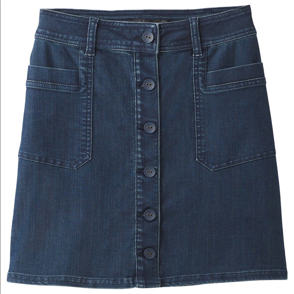 Prana Kara Indigo Denim Skirt Button Down 2 Jean High Waist Rise